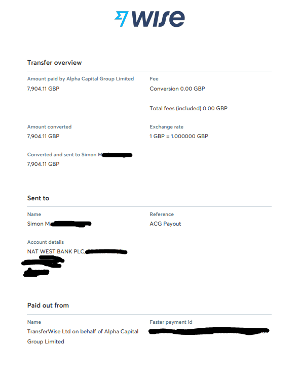 Alpha Capital Group Payment proof 
