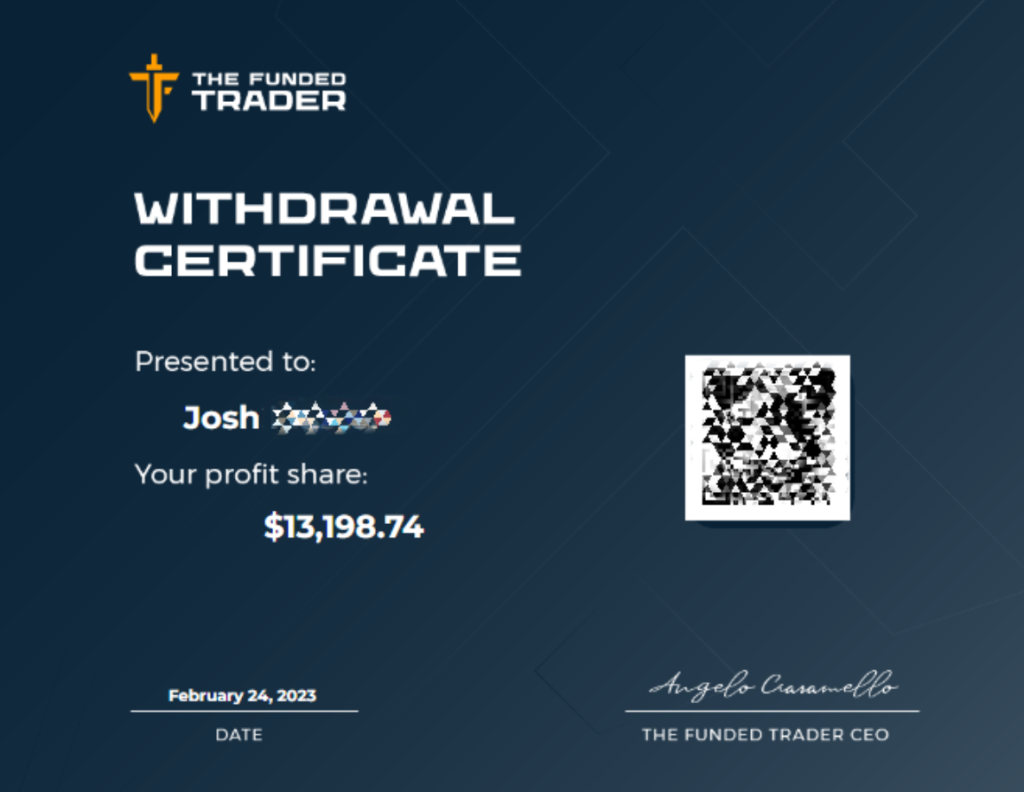 The Funded Trader Payment proof 