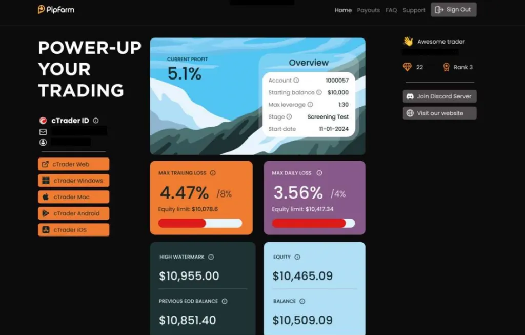 PipFarm Trading Dashboard 