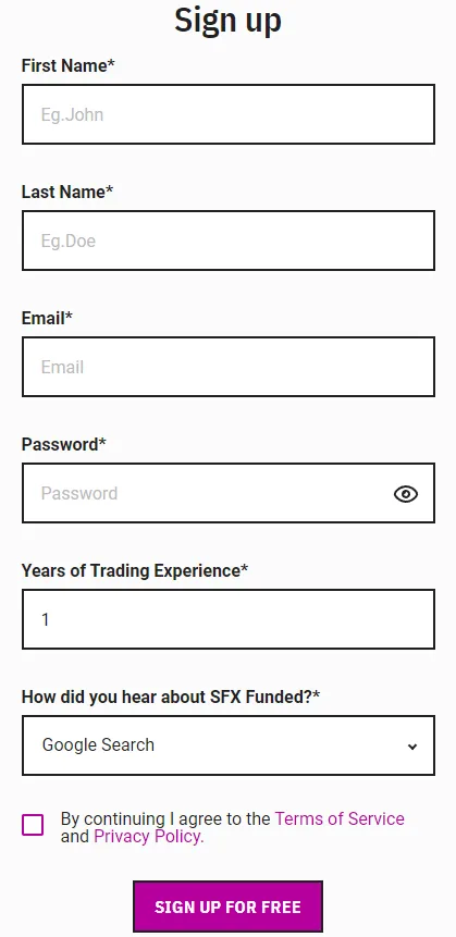 SFX Funded 30 Account Opening Process